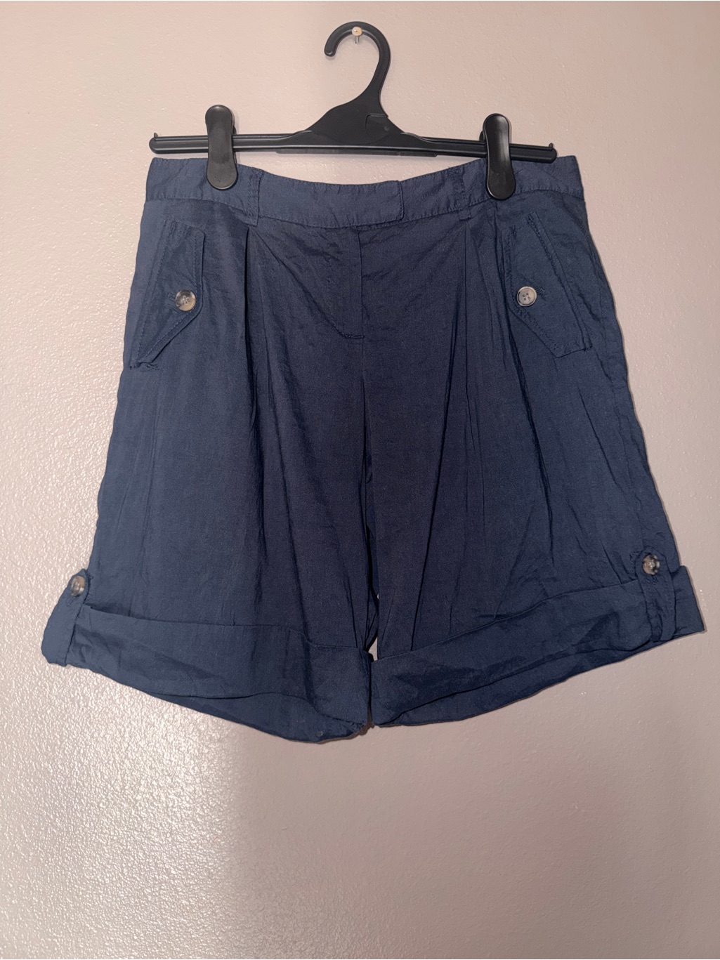 Theory For Saks Fifth Avenue Navy Linen Blend Cuffed Shorts Size 6